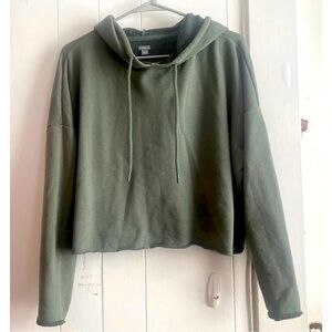 Aerie Green Cropped Raw Hem Hoodie Size Xs Women Crop Soft